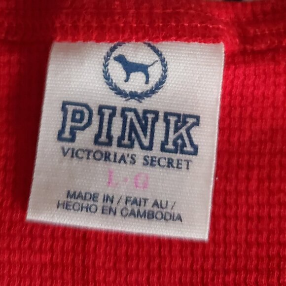 LOVE PINK VICTORIA'S SECRET Henley Shirt Red Mini Waffle Fabric Black Sequins L - Picture 5 of 5